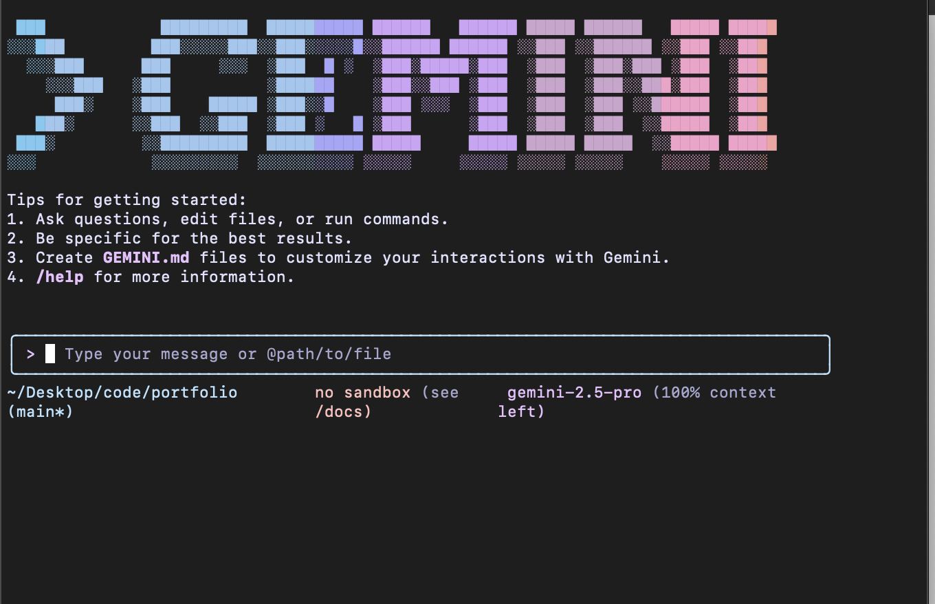 A screenshot of the Gemini CLI in action, showing a user interacting with the command-line interface. The user has asked for a list of files, and the CLI has responded with a tree structure of the current directory.